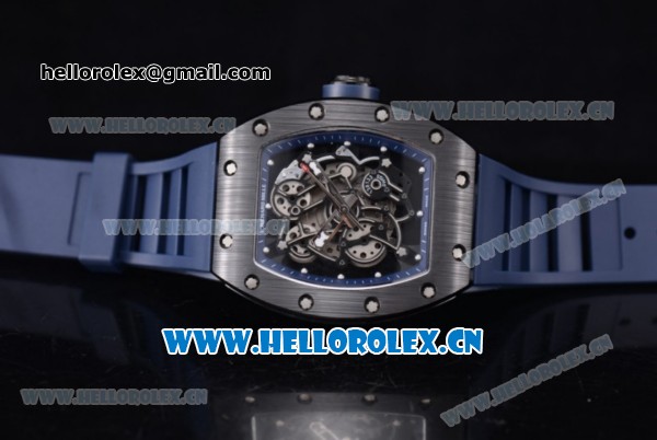 Richard Mille RM 055 Miyota 9015 Automatic PVD Case with Skeleton Dial Dot Markers and Blue Rubber Strap - Click Image to Close